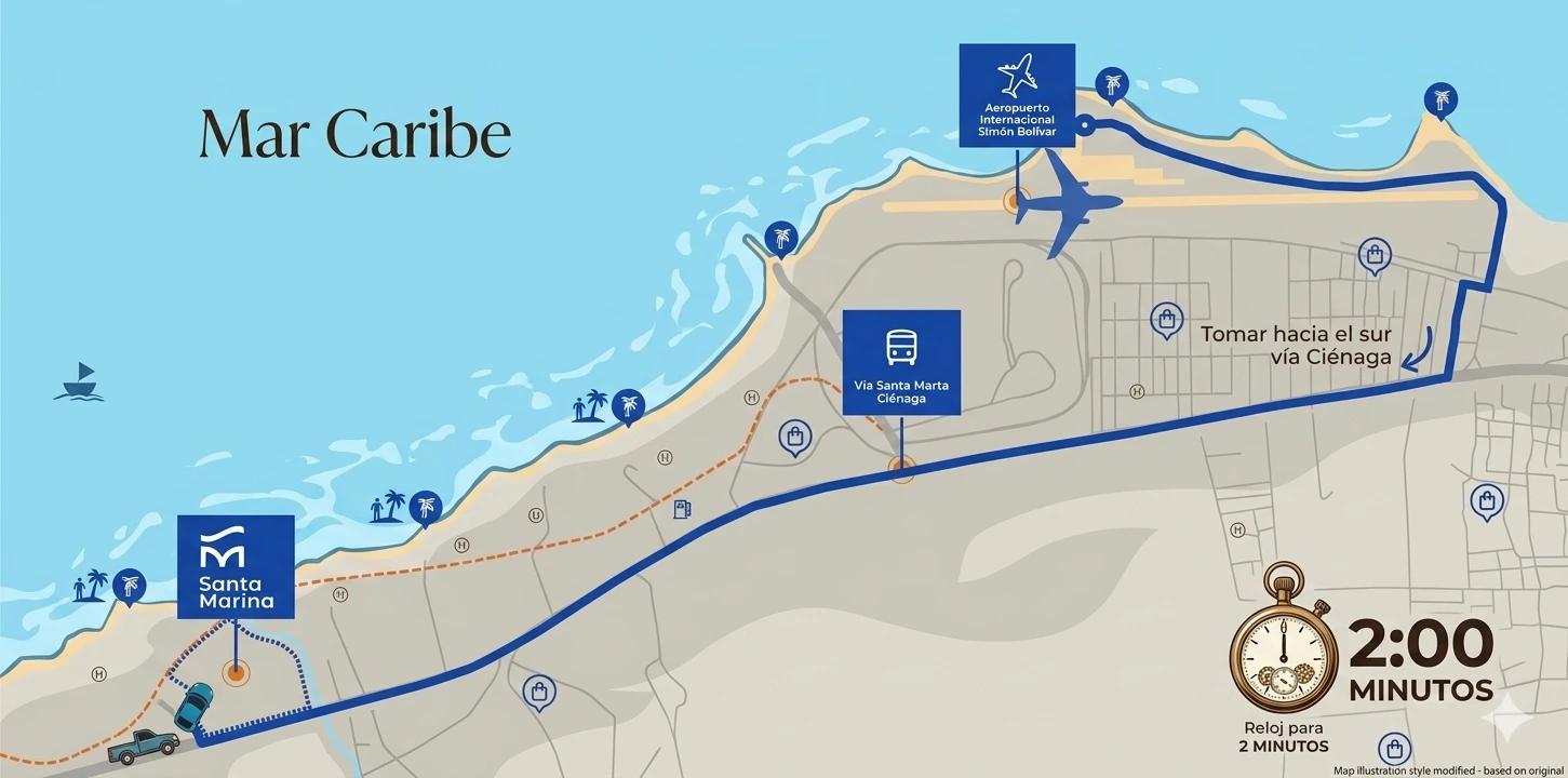 Santa Marina a 2 minutos del Aeropuerto Internacional Simón Bolívar – mapa de ubicación en Don Jaca, Santa Marta